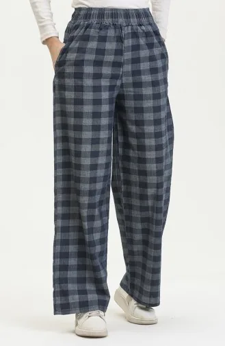 بنطلون بنقش مربع مطاط الخصر  2734-01 كحلي فاتح 2734-01