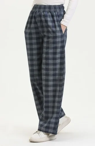 بنطلون بنقش مربع مطاط الخصر  2734-01 كحلي فاتح 2734-01