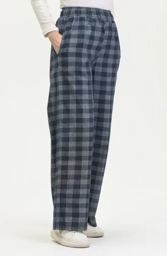 بنطلون بنقش مربع مطاط الخصر  2734-01 كحلي فاتح 2734-01