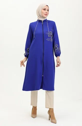 Steinbedruckter Abaya Mit Reißverschluss 0411-02 Saks 0411-02