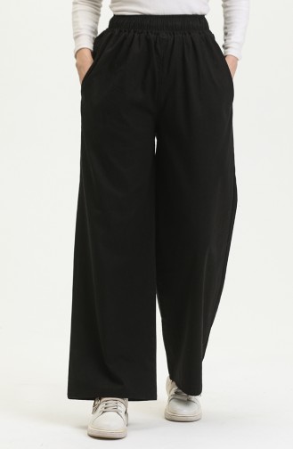 Beli Lastikli Bol Paça Kot Pantolon 8327-01 Siyah