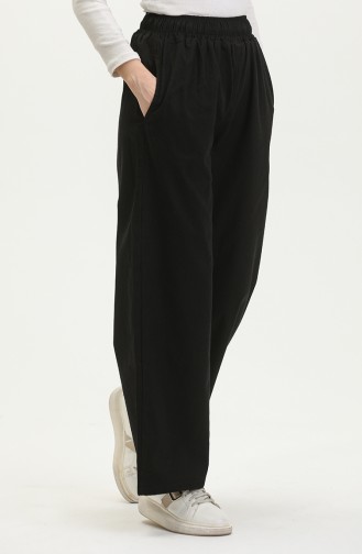Beli Lastikli Bol Paça Kot Pantolon 8327-01 Siyah