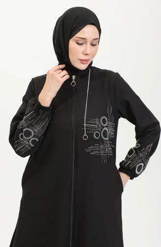 عباية بطبعة حجر بسحاب 0411-04 أسود 0411-04