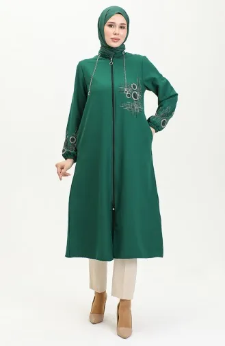 Taş Baskılı Fermuarlı Abiye Kap 0411-01 Zümrüt Yeşili