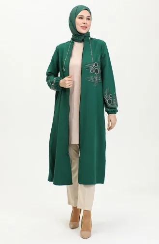 Taş Baskılı Fermuarlı Abiye Kap 0411-01 Zümrüt Yeşili