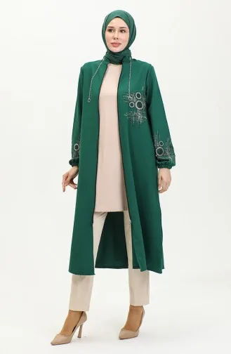 Taş Baskılı Fermuarlı Abiye Kap 0411-01 Zümrüt Yeşili