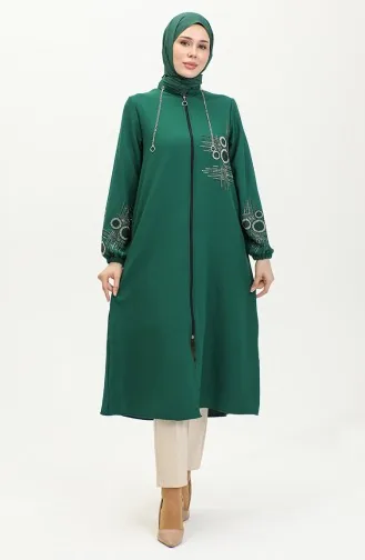 Taş Baskılı Fermuarlı Abiye Kap 0411-01 Zümrüt Yeşili