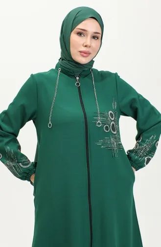 Taş Baskılı Fermuarlı Abiye Kap 0411-01 Zümrüt Yeşili