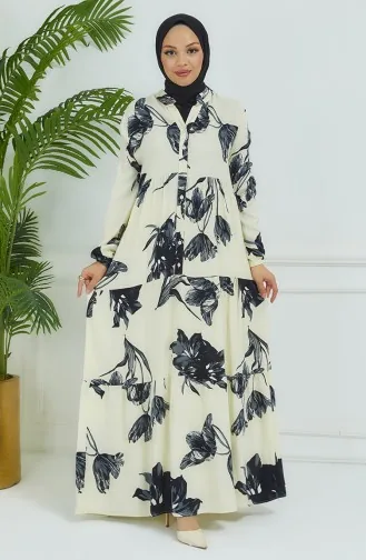 Robe A Motifs Fleurs 4094-01 Ecru 4094-01
