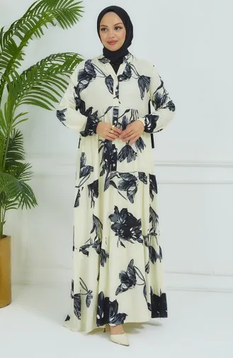 Robe A Motifs Fleurs 4094-01 Ecru 4094-01