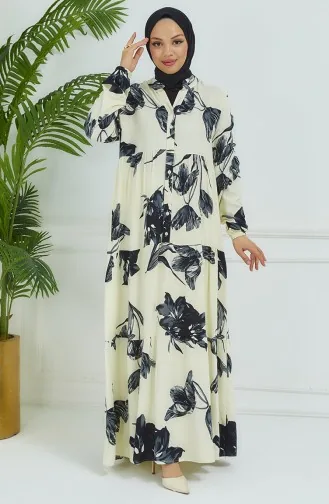 Robe A Motifs Fleurs 4094-01 Ecru 4094-01