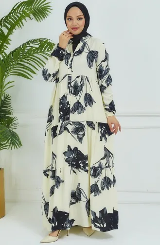 Robe A Motifs Fleurs 4094-01 Ecru 4094-01