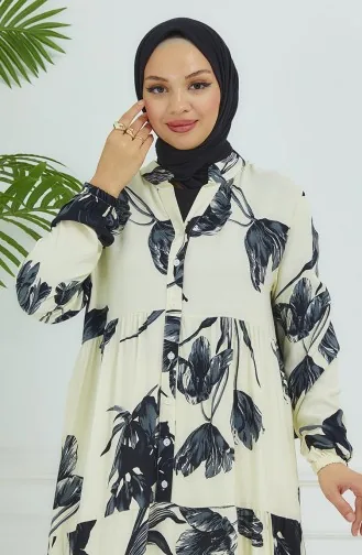 Robe A Motifs Fleurs 4094-01 Ecru 4094-01