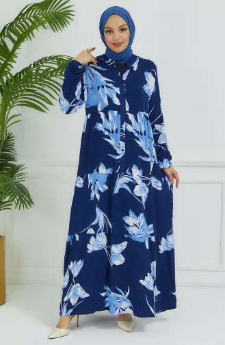 Robe à Motifs Fleurs 4094-02 Bleu Marine 4094-02