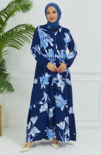 Robe à Motifs Fleurs 4094-02 Bleu Marine 4094-02