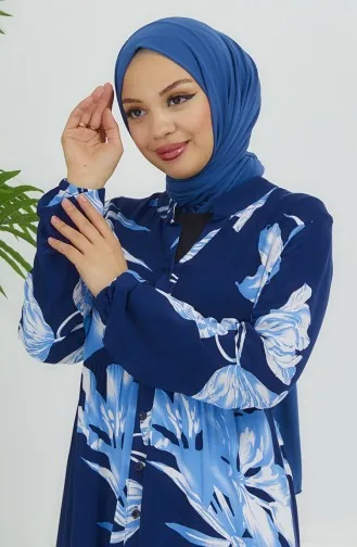 Robe à Motifs Fleurs 4094-02 Bleu Marine 4094-02