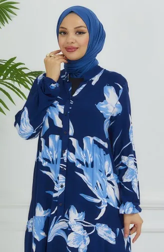 Robe à Motifs Fleurs 4094-02 Bleu Marine 4094-02