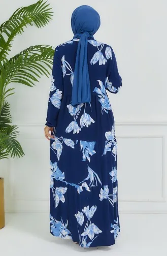 Robe à Motifs Fleurs 4094-02 Bleu Marine 4094-02
