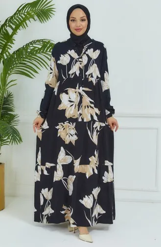 Flower Patterned Dress 4094-03 Black 4094-03