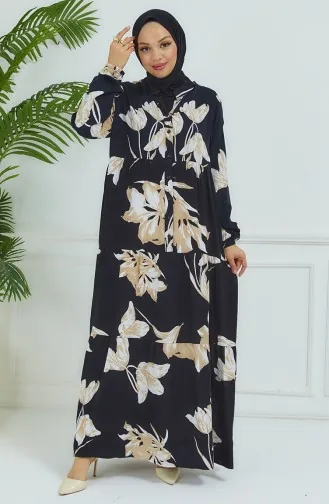 Flower Patterned Dress 4094-03 Black 4094-03