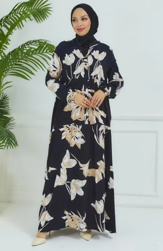 Flower Patterned Dress 4094-03 Black 4094-03