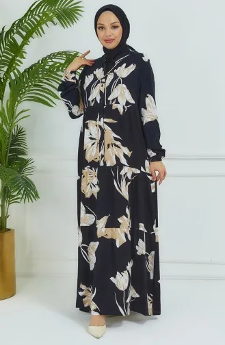 Flower Patterned Dress 4094-03 Black 4094-03
