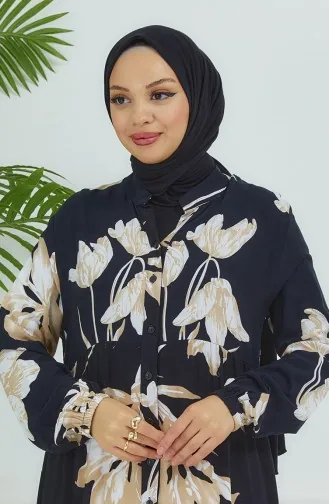 Flower Patterned Dress 4094-03 Black 4094-03