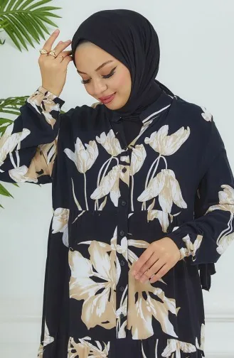 Flower Patterned Dress 4094-03 Black 4094-03