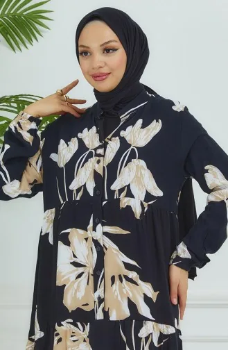 Flower Patterned Dress 4094-03 Black 4094-03