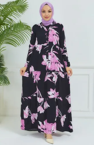 Robe à Motifs Fleurs 4094-05 Noir Violet 4094-05