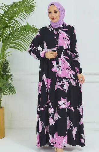 Robe à Motifs Fleurs 4094-05 Noir Violet 4094-05
