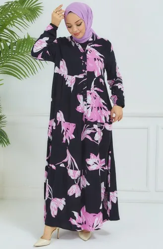 Robe à Motifs Fleurs 4094-05 Noir Violet 4094-05
