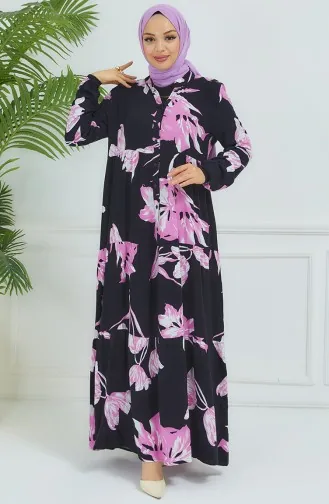 Robe à Motifs Fleurs 4094-05 Noir Violet 4094-05