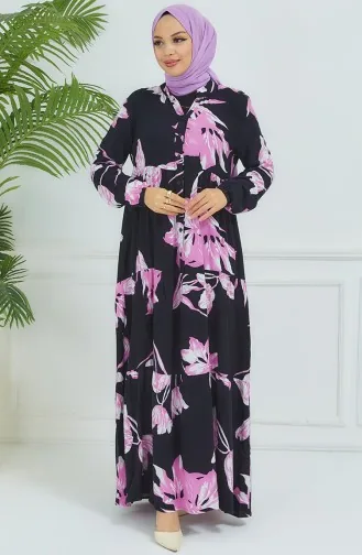 Robe à Motifs Fleurs 4094-05 Noir Violet 4094-05