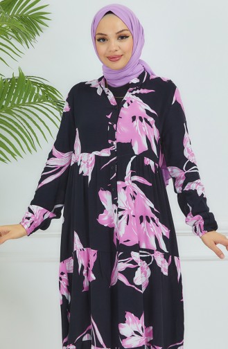Robe à Motifs Fleurs 4094-05 Noir Violet 4094-05