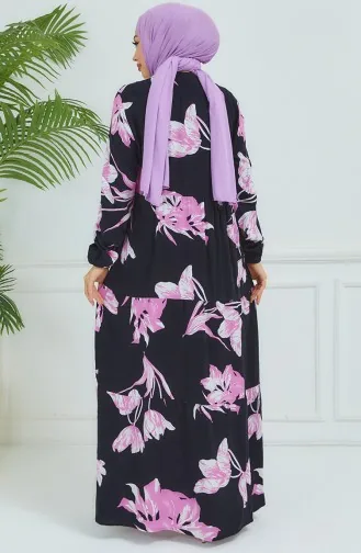 Robe à Motifs Fleurs 4094-05 Noir Violet 4094-05