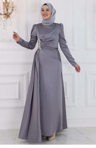 Amine Hüma Lara Hijab Abendkleid Grau 3225
