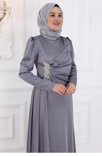 Amine Hüma Lara Hijab Abendkleid Grau 3225