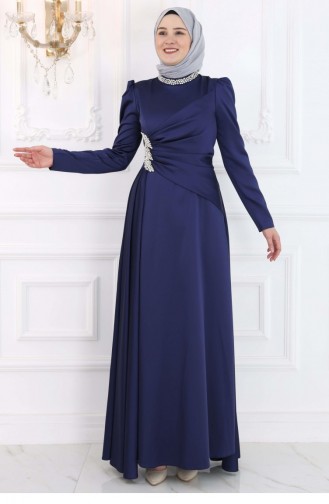 Amine Hüma Lara Hijab Abendkleid Marineblau 3228