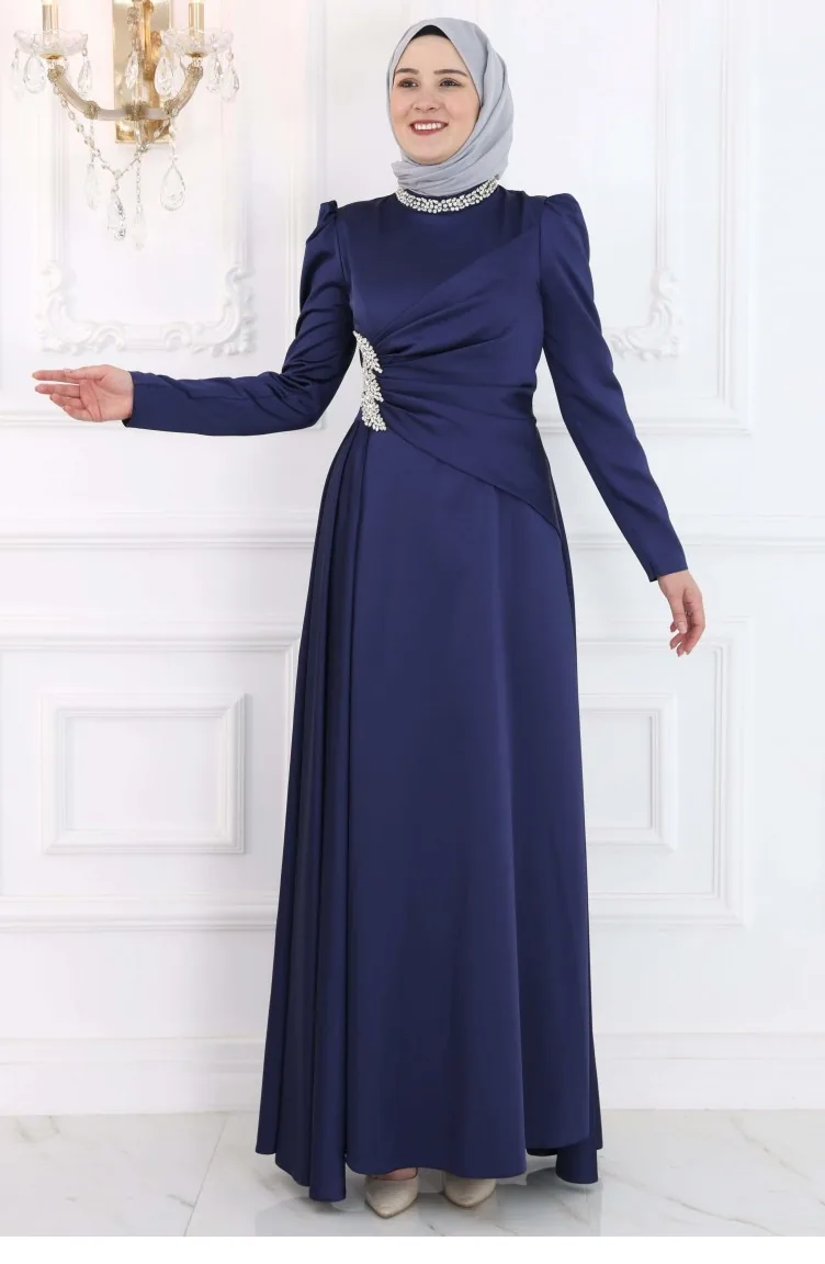 Amine Hüma Lara Hijab Abendkleid Marineblau 3228