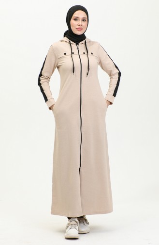 Bird Eye Stripe Detail Sports Abaya 2043-06 Beige 2043-06
