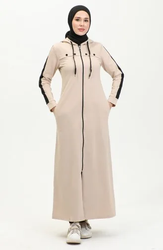 Abaya De Sport Détail Rayure Oeil D`Oiseau 2043-06 Beige 2043-06