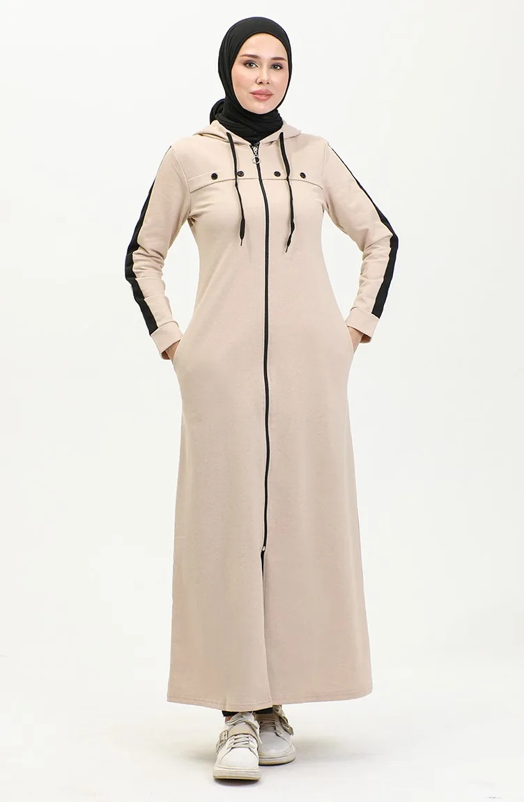 Abaya De Sport Détail Rayure Oeil D`Oiseau 2043-06 Beige 2043-06