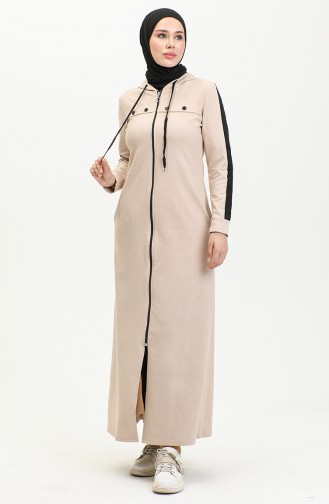 Bird Eye Stripe Detail Sports Abaya 2043-06 Beige 2043-06