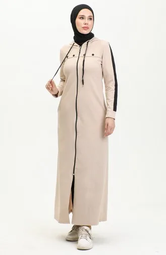 Abaya De Sport Détail Rayure Oeil D`Oiseau 2043-06 Beige 2043-06