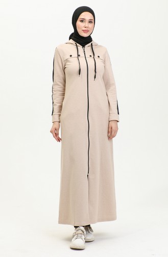 Bird Eye Stripe Detail Sports Abaya 2043-06 Beige 2043-06