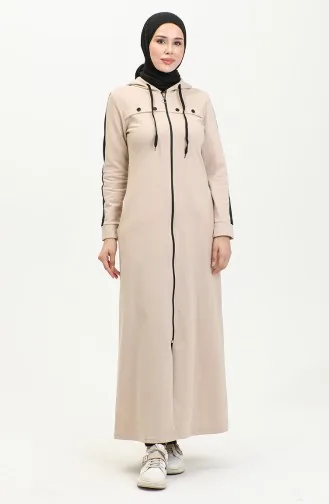 Abaya De Sport Détail Rayure Oeil D`Oiseau 2043-06 Beige 2043-06