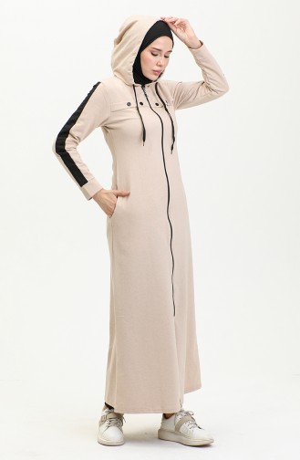 Bird Eye Stripe Detail Sports Abaya 2043-06 Beige 2043-06