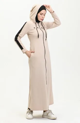 Abaya De Sport Détail Rayure Oeil D`Oiseau 2043-06 Beige 2043-06