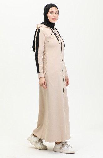 Bird Eye Stripe Detail Sports Abaya 2043-06 Beige 2043-06